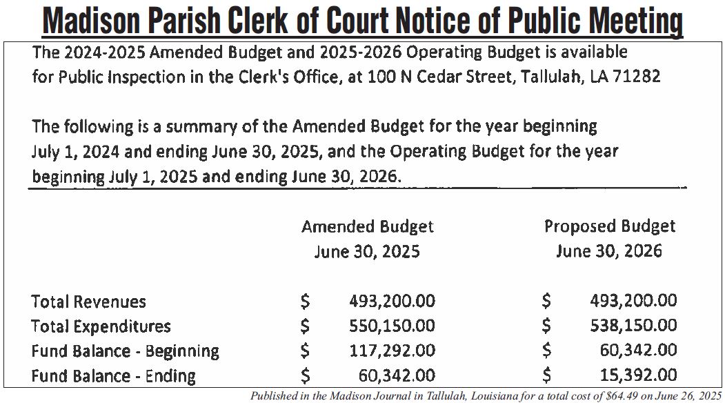 Clerk of Court Budget Notice