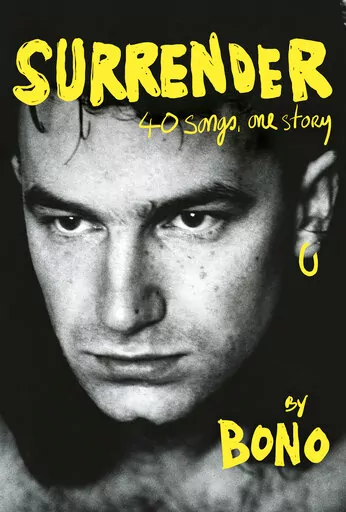 This cover image released by Knopf shows "Surrender: 40 Songs, One Story" by Bono. Live Nation and Penguin Random House announced Monday that the 62-year-old superstar will visit 14 cities in November, starting at the Beacon Theatre in Manhattan on Nov. 2 and ending Nov. 28 at the Teatro Coliseum in Madrid to promote his book. (Knopf via AP)