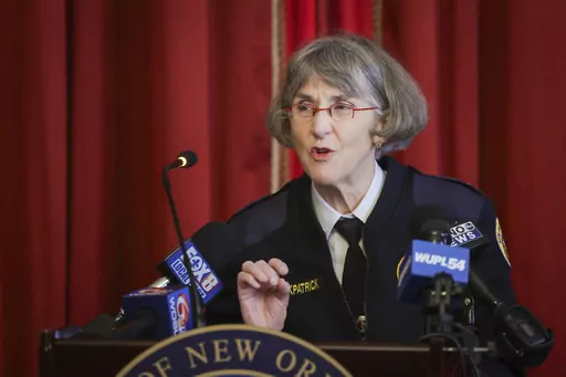 New Orleans Police Superintendent Anne Kirkpatrick addresses the media discussing Carnival safety measures and preparations during a news conference at Gallier Hall in New Orleans on Wednesday, Jan. 31, 2024. Kirkpatrick says conditions at the department's aging headquarters are so deplorable that officers work amid heavy mold, cockroaches and even rats munching on contraband in the evidence locker. Police Superintendent Anne Kirkpatrick told city council members the infestation is so bad that "
