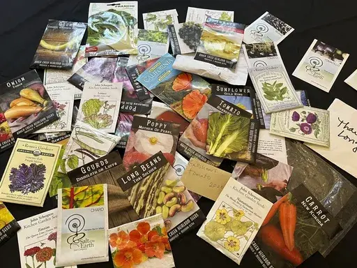 This March 17, 2022, image provided by Jessica Damiano shows a collection of old seed packages spread out on a table on Long Island, N.Y. Seeds may sprout past their expiration dates, so it's a good idea to test them for viability before disposing of (or planting) them. (Jessica Damiano via AP)