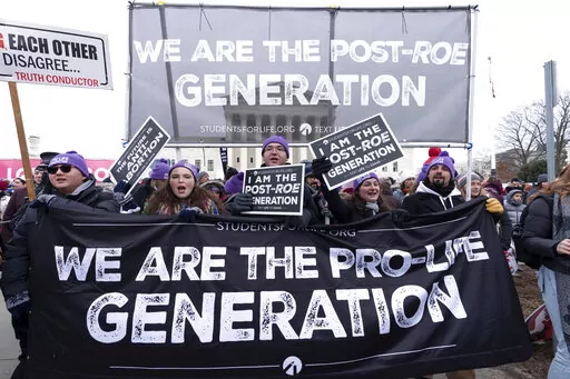 Anti-abortion activists march outside of the U.S. Supreme Court during the March for Life in Washington, Jan. 21, 2022. Anti-abortion activists will have multiple reasons to celebrate – and some reasons for unease -- when they gather Friday, Jan. 20, 2023 in Washington for the annual March for Life. The march has been held since January 1974 – a year after the U.S. Supreme Court’s Roe v. Wade decision established a nationwide right to abortion. (AP Photo/Jose Luis Magana, File)