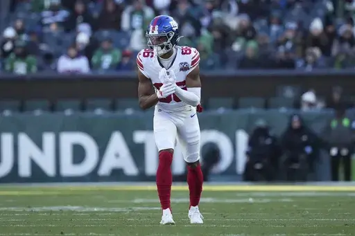 New York Giants' Darius Slayton plays during an NFL football game against the Philadelphia Eagles, Jan. 5, 2025, in Philadelphia. (AP Photo/Matt Slocum, File)