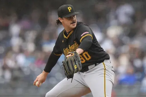 Pittsburgh Pirates pitcher Paul Skenes (30) pitches during the second inning of a baseball game against the New York Yankees, Saturday, Sept. 28, 2024, in New York. (AP Photo/Frank Franklin II, File)