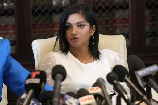 Thalia Graves attends a press conference on Tuesday, Sept. 24, 2024, in Los Angeles. Graves is suing Sean "Diddy" Combs, accusing Combs of sexual assault in 2001. (AP Photo/Chris Pizzello)