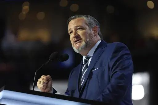 Sen. Ted Cruz, R-Texas., speaks during the Republican National Convention Tuesday, July 16, 2024, in Milwaukee. (AP Photo/Paul Sancya)