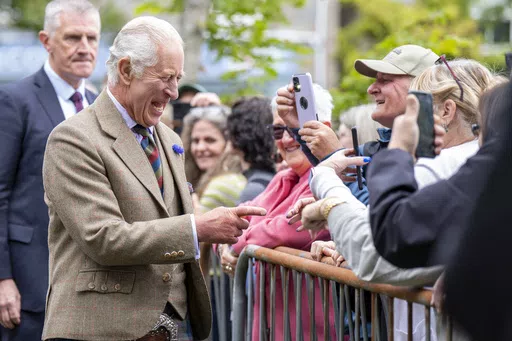 Britain's King Charles III meets members of the public during his visit the Discovery Centre and Auld School Close to hear more about the 3.3million pound (4.1 million US dollars) energy efficient housing project in the area, in Tomintoul, Scotland, on Sept. 13, 2023. King Charles III won’t be out and about much over the next six weeks _ and it’s not because of his ongoing cancer treatments. Shortly after U.K. Prime Minister Rishi Sunak called early parliamentary elections for July 4, Buckin