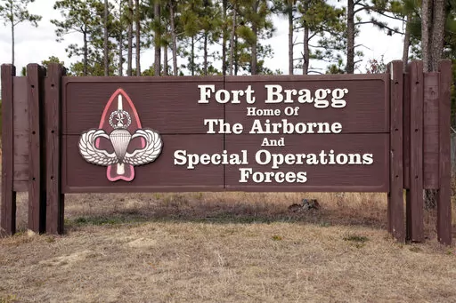 Fort Bragg shown, Feb. 3, 2022, in Fort Bragg, N.C. An independent commission is recommending new names for nine Army posts that were commemorated Confederate officers. Among their recommendations: Fort Bragg would become Fort Liberty and Fort Gordon would become Fort Eisenhower. The recommendations are the latest step in a broader effort by the military to confront racial injustice.  (AP Photo/Chris Seward, File)