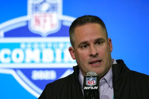 Las Vegas Raiders head coach Josh McDaniels speaks during a press conference at the NFL football scouting combine in Indianapolis, Tuesday, Feb. 28, 2023. (AP Photo/Michael Conroy)