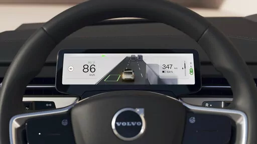 This photo provided by Volvo shows the interior of the Volvo EX90, which will be the first to offer Google HD maps that give it a greater awareness of its position on the road to enhance safety. (Courtesy of Volvo Cars of North America via AP)