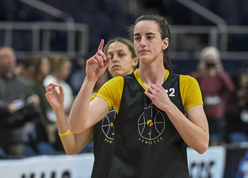 Iowa's Caitlin Clark (22) is seen during a morning practice session at a college basketball NCAA Tournament in Albany, N.Y. Friday, March 29, 2024. Iowa plays Colorado in a Sweet 16 game on Saturday. (AP Photo/Hans Pennink)
