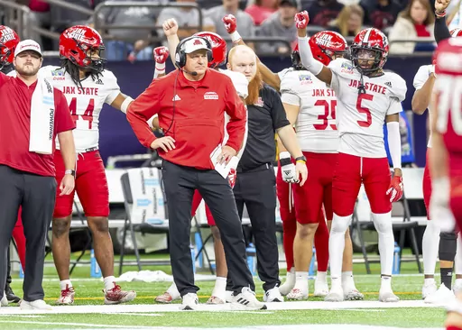 Jacksonville State coach Rich Rodriguez stands along the sideline during the team's New Orleans Bowl NCAA college football game against Louisiana on Saturday, Dec. 16, 2023, in New Orleans. (Scott Clause/The Daily Advertiser via AP)
