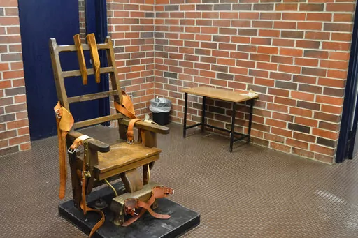 This March 2019 photo provided by the South Carolina Department of Corrections shows the state's electric chair in Columbia, S.C. The South Carolina Supreme Court is hearing arguments on Thursday, Jan. 5, 2023, to determine if execution in the electric chair or firing squad are cruel and unusual punishments. (Kinard Lisbon/South Carolina Department of Corrections via AP, File)