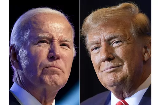 This combo image shows President Joe Biden, left, Jan. 5, 2024 and Republican presidential candidate former President Donald Trump, right, Jan. 19, 2024. Black voters support the reelection of President Joe Biden at a surprisingly low level, according to recent AP polling. For Republican strategists and former President Donald Trump, that's an opportunity to make inroads into the Democratic Party's most loyal voting bloc. Both parties are fine-tuning efforts to win over Black voters. (AP Photo, 