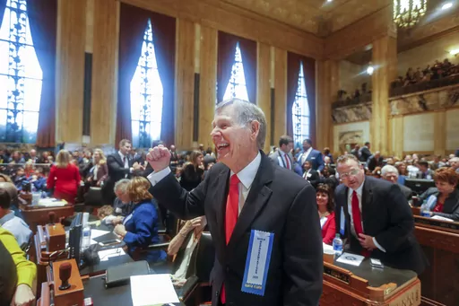 Louisiana state Rep. Francis Thompson, D-Delhi, reacts after being in sworn in with other members of the Louisiana House of Representatives at the state Capitol in Baton Rouge, La., Jan. 13, 2020. An historically high number supermajorities in state legislatures has pushed laws further to the edge on abortion, climate and transgender issues. Twenty-eight states have legislatures with majorities so large they could override a gubernatorial veto without any help of the opposing party. (AP Photo/Br