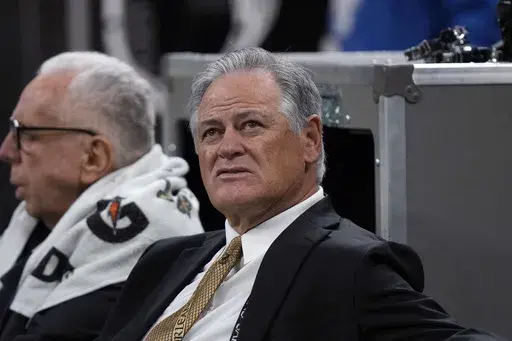 New Orleans Saints general manager Mickey Loomis sits on the bench before an NFL football game against the Atlanta Falcons in New Orleans, Dec. 18, 2022. (AP Photo/Gerald Herbert, File)