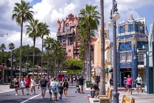 The Twilight Zone Tower of Terror is seen at Walt Disney World Resort's Hollywood Studios on Aug. 7, 2020, in Lake Buena Vista, Fla. The Walt Disney Co. is delaying by more than three years the opening of a campus in Florida to which 2,000 workers were being relocated from Southern California to work in digital technology, finance and product development. Despite being targeted in recent months by Florida Gov. Ron DeSantis and the Florida Legislature, Disney officials said Thursday, June 16, 202