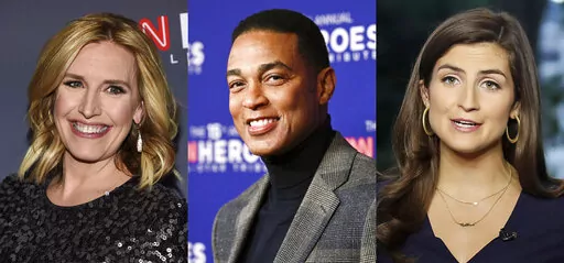 This combination of photos shows Poppy Harlow at the 11th annual CNN Heroes: An All-Star Tribute in New York on Dec. 17, 2017, left, CNN news anchor Don Lemon at the 15th annual CNN Heroes All-Star Tribute on New York on Dec. 12, 2021, center, and CNN White House correspondent Kaitlan Collins during a live shot in front of the White House in Washington on July 25, 2018. Harlow, Lemon, and Collins will host “CNN This Morning,” set to debut Nov. 1. (AP Photo)