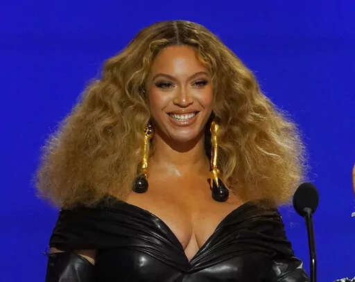 Beyoncé appears at the 63rd annual Grammy Awards in Los Angeles on March 14, 2021. (AP Photo/Chris Pizzello, File)