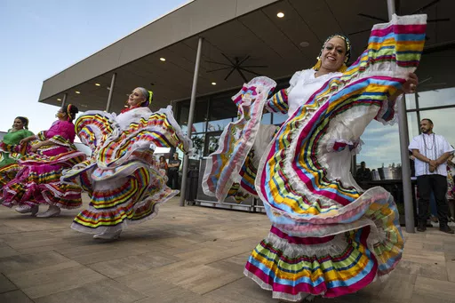 Folklorico dancers from the group Viva Mexico perform their routine during a Cinco de Mayo celebration and mixer hosted by the Odessa Hispanic Chamber of Commerce at the Odessa Marriott Hotel and Convention Center, Wednesday, May 5, 2021, in Odessa, Texas. The United States is gearing up for Cinco de Mayo. Music, all-day happy hours and deals on tacos are planned at venues across the country on May 5, 2024 in a celebration with widely misunderstood origins that is barely recognized south of the 