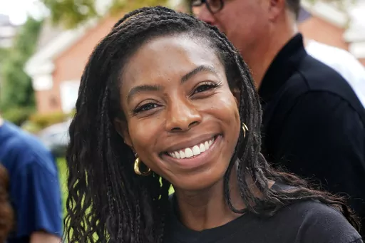 Lindsay Powell, Democratic candidate in a special election to fill a vacant Pennsylvania House seat, visits with campaign workers on the Northside of Pittsburgh, Sept. 9, 2023. Democrats will retain their one-vote majority in the Pennsylvania House of Representatives after voters in Pittsburgh on Tuesday, Sept. 19, 2023 elected former congressional aide Lindsay Powell.(AP Photo/Gene J. Puskar file)
