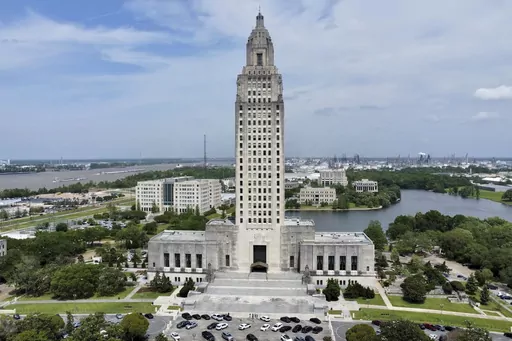 The Louisiana Capitol stands prominently, April 4, 2023, in Baton Rouge, La. Louisiana officials are debating the possible sale of the state's largest non-profit health insurer, Blue Cross Blue Shield of Louisiana. A legislative committee held an eight hour hearing Monday, Feb. 5, 2024, discussing the proposed $2.5 billion sale to a for-profit company that is one of the nation’s largest insurers based in Indiana. Currently nearly half of Louisianans get their insurance from Blue Cross. (AP Pho