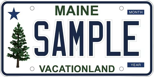 This image provided by the Maine Secretary of State’s Office shows Maine’s new license plate which is being unveiled Monday, Feb. 26, 2024 and gives a nod to the state’s first official flag with a simple pine tree and star. (Maine Secretary of State’s Office via AP)