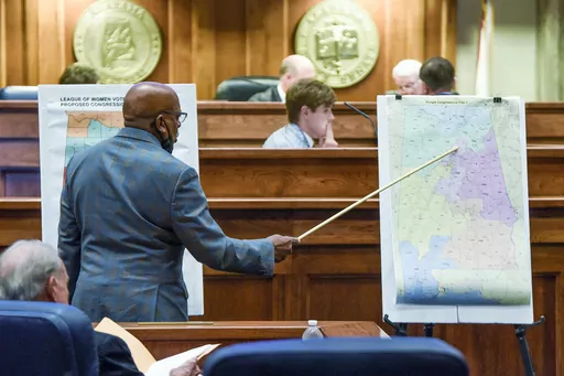 Sen. Rodger Smitherman compares U.S. Representative district maps during the special session on redistricting at the Alabama Statehouse in Montgomery, Ala., Nov. 3, 2021. The U.S. Supreme Court ruled Thursday, June 8, 2023, that Alabama’s U.S. House districts violated the federal Voting Rights Act by diluting the political power of Black voters.(Mickey Welsh/The Montgomery Advertiser via AP, File)