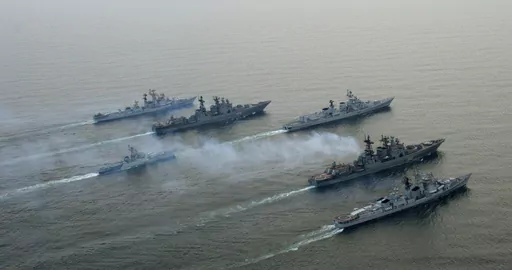FILE- Russian and Indian warships take part in joint naval exercises near the Russia's Pacific port of Vladivostok, about 6,400 km (4,000 miles) east of Moscow, April 26, 2007. India considers Russia a time-tested ally from the Cold War era with key cooperation in defense, oil, nuclear energy and space exploration. But that partnership has become fraught since Moscow started developing closer ties with India's main rival, China, because of the war against Ukraine. (AP Photo, File)