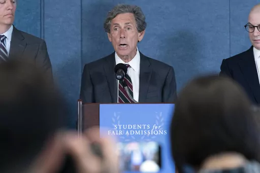 Conservative activist Edward Blum speaks at a news conference in Washington, June 29, 2023. Blum is citing Section 1981 of the Civil Rights Act of 1866 to go after a venture capital fund called Fearless Fund, which invests in businesses owned by women of color. (AP Photo/Jose Luis Magana)