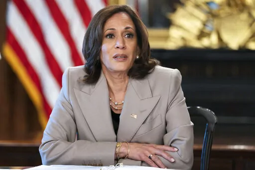 Vice President Kamala Harris speaks while meeting with state legislators about protecting reproductive rights, Friday, July 8, 2022, in the White House complex in Washington. U.S. Vice President Harris assured Pacific island leaders of more U.S. engagement after acknowledging Wednesday, July 13, the United States may not have previously provided the diplomatic attention the region deserved.(AP Photo/Jacquelyn Martin, File)