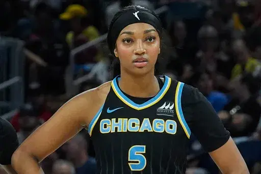Chicago Sky forward Angel Reese watches during the second half of a WNBA basketball game, Friday, Aug. 30, 2024, in Chicago. (AP Photo/Erin Hooley, File)