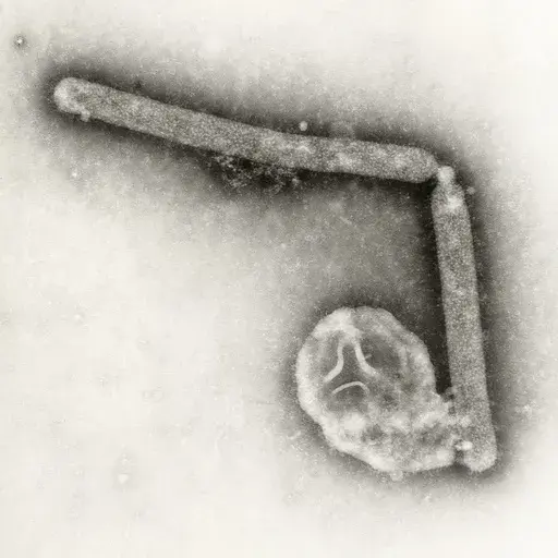 This undated electron microscopic image provided by the Centers for Disease Control and Prevention shows two Influenza A (H5N1) virions, a type of bird flu virus. (Cynthia Goldsmith, Jackie Katz/CDC via AP, File)
