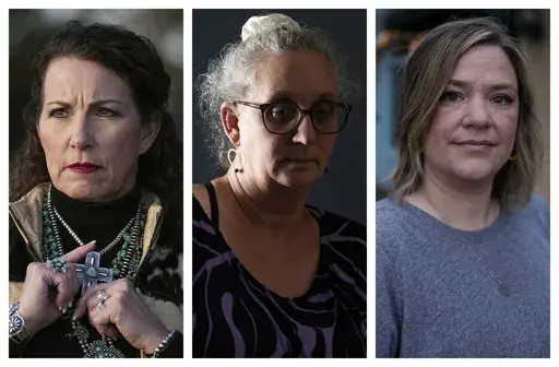 This combination of 2024 photos shows, from left, Sheri Autrey, Pam Walton and Lisa Webb, former members of the Christian sect “Two by Twos.” (AP Photo/Tony Gutierrez, Mengshin Lin, Mike Stewart)