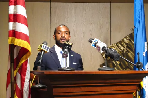 Shreveport Mayor Adrian Perkins, a Democrat, speaks after registering for the U.S. Senate race, on July 23, 2020, in Baton Rouge, La. Perkins can run for reelection, despite providing incorrect information about his voting address on his qualifying papers, a divided state Supreme Court ruled Friday, Aug. 19, 2022. (AP Photo/Melinda Deslatte, File)