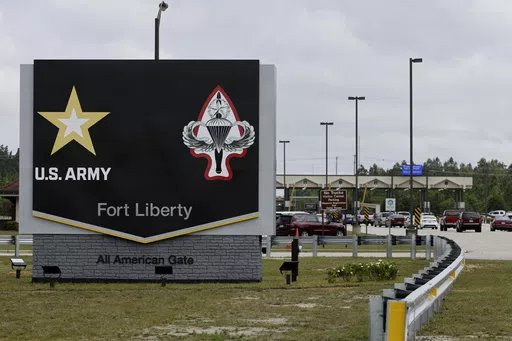 The new Fort Liberty sign is displayed outside the base on Friday, June 2, 2023 in Fort Liberty, N.C. U.S. special operations commanders are having to do more with less and they're learning from the war in Ukraine, That means juggling how to add more high-tech experts to their teams while still cutting their overall forces by about 5,000 troops over the next five years. (AP Photo/Karl B DeBlaker, File)