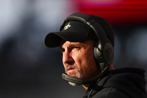 New Orleans Saints head coach Dennis Allen watches from the sideline in the second half of an NFL football game against the Philadelphia Eagles in Philadelphia, Sunday, Jan. 1, 2023. (AP Photo/Matt Rourke)