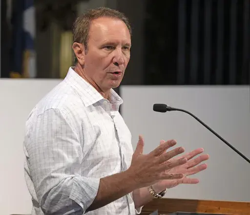 FILE -Louisiana Governor Jeff Landry speaks during a press conference to discuss his decision to veto House Bill 423, Tuesday, June 18, 2024, at the Louisiana State Capitol in Baton Rouge, La. Republican Gov. Jeff Landry, has carried out a sweeping conservative agenda in just six months on the job. (Hilary Scheinuk/The Advocate via AP, File)