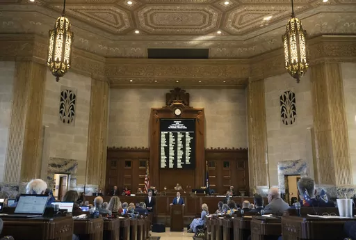 Louisiana Gov. Jeff Landry addresses members of the House and Senate on opening day of a legislative special session focusing on crime, Monday, Feb. 19, 2024, in the House Chamber at the State Capitol in Baton Rouge, La. (Hilary Scheinuk/The Advocate via AP)
