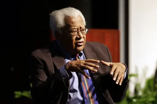 The Rev. James Lawson Jr. speaks in Murfreesboro, Tenn., Sept. 17, 2015. Lawson, an apostle of nonviolent protest who schooled activists to withstand brutal reactions from white authorities as the civil rights movement gained traction, has died, his family said Monday, June 10, 2024. He was 95. (AP Photo/Mark Humphrey, File)