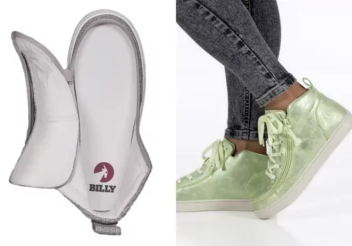 This combination of photos show adaptive shoes by Billy Footwear. More companies are offering adaptive wear and accessories. (Billy Footwear via AP).