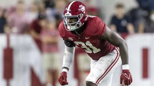 Alabama linebacker Will Anderson Jr. (31) plays during the first half of an NCAA college football game, Saturday, Sept. 3, 2022, in Tuscaloosa, Ala. Anderson was selected to The Associated Press All-America team released Monday, Dec. 12, 2022. (AP Photo/Vasha Hunt, File)