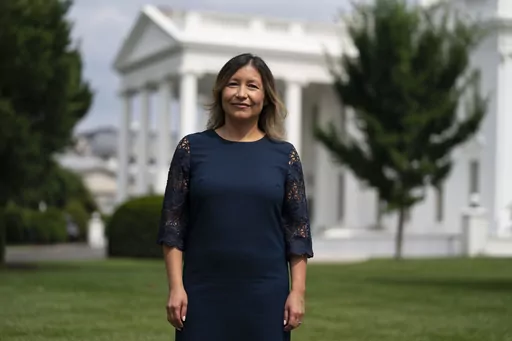 White House Intergovernmental Affairs director Julie Chavez Rodriguez stands outside the White House, Wednesday, June 9, 2021, in Washington. The granddaughter of Cesar Chavez and a bronze bust of the late Latino labor activist have had prominent places in President Joe Biden’s White House. And now Julie Chavez Rodriguez is moving on from his White House staff to take another high-profile position at the helm of Biden's reelection campaign. (AP Photo/Evan Vucci, File)