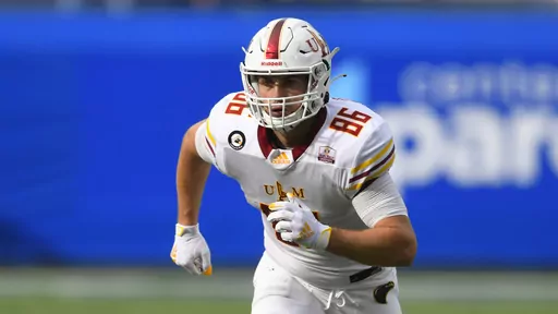 Louisiana Monroe tight end Josh Pederson plays against Georgia State during an NCAA football game on Saturday, Nov. 7, 2020 in Atlanta. Jacksonville Jaguars coach Doug Pederson’s son is the team’s newest tight end. The Jaguars signed Josh Pederson on Monday, July 10, 2023, bringing him aboard nearly a month after he finished the USFL season with the Houston Gamblers. (AP Photo/John Amis, File)