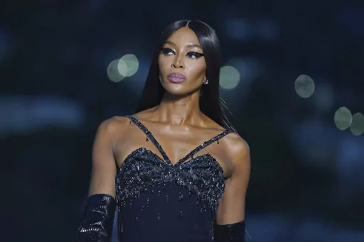 The Versace Fall/Winter 2023 collection is modeled by Naomi Campbell on Thursday, March 9, 2023, at the Pacific Design Center in West Hollywood, Calif. (Photo by Jordan Strauss/Invision/AP)