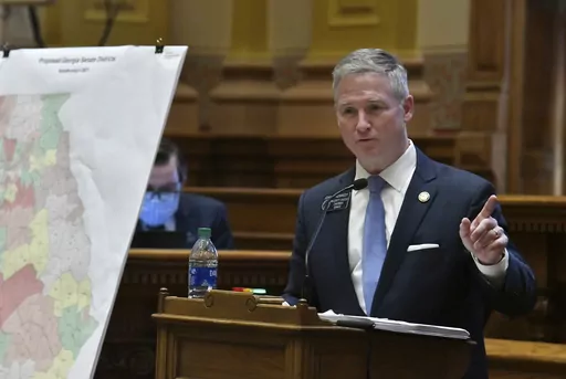Sen. John Kennedy (R-18, Macon) introduces SB 1 EX in the Senate Chambers during a special session at the Georgia State Capitol in Atlanta on Tuesday, Nov. 9, 2021. The hearing was a step toward votes on new political maps for the state House, state Senate and Congress during a once-a-decade redistricting session of the General Assembly. (Hyosub Shin/Atlanta Journal-Constitution via AP, File)