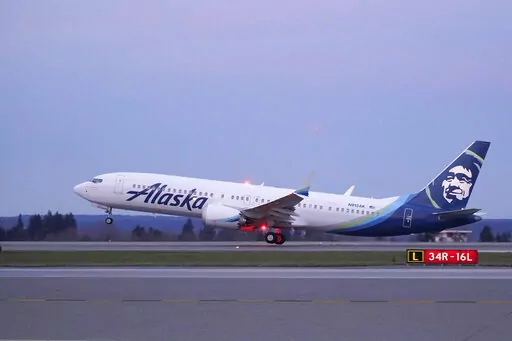 The first Alaska Airlines passenger flight on a Boeing 737-9 Max airplane takes off, Monday, March 1, 2021, on a flight to San Diego from Seattle-Tacoma International Airport in Seattle. The subscription pricing model is trending in the travel industry. Alaska Airlines recently launched a subscription service for West Coast flyers, offering 1-cent flights (on top of a monthly fee) for flights between California, Nevada and Arizona.  (AP Photo/Ted S. Warren, File)