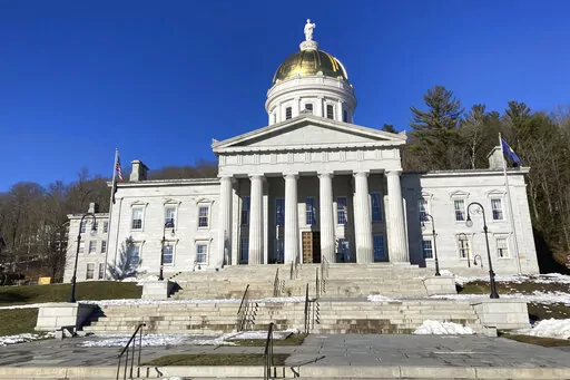 The Vermont State House stands on Feb. 14, 2023, in Montpelier, Vt. The Vermont House has passed a bill Thursday, March 2, that would raise the marriage age to 18, with no exceptions, a move that supporters say would reduce domestic violence and unwanted pregnancies and improve the lives of teens. (AP Photo/Lisa Rathke, File)