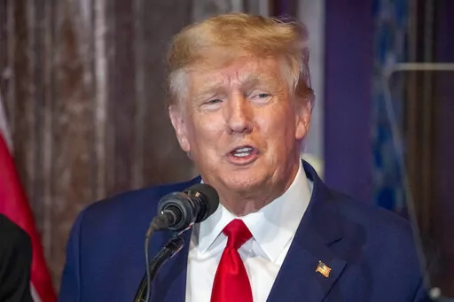 Former President Donald Trump speaks at a campaign event at the South Carolina Statehouse, Saturday, Jan. 28, 2023, in Columbia, S.C. (AP Photo/Alex Brandon)